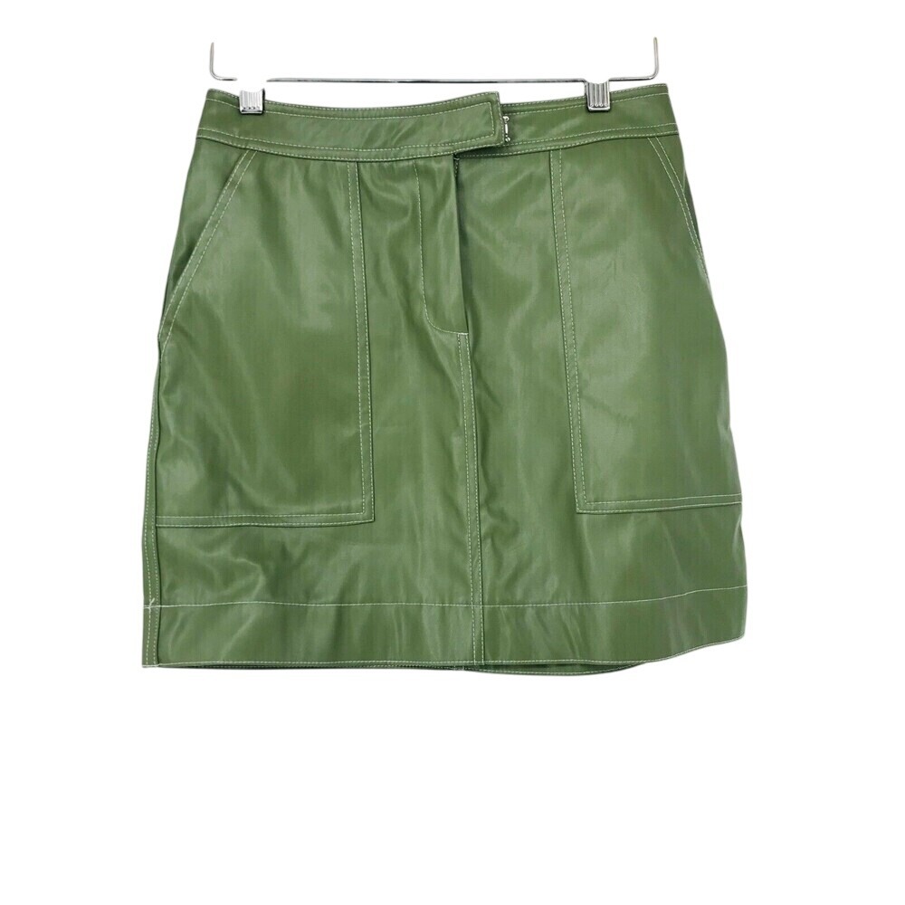 NWT Pretty Garbage Green Faux Leather Mini Skirt with pockets‎ Size Medium